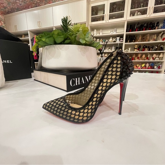 CHRISTIAN LOUBOUTIN Black Guni 100 Parent Fishnet Pumps 38 - Picture 5 of 6